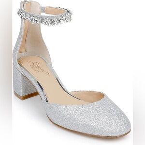 Jewel Badgley Mischka Silver Block Heel Women's Shoes